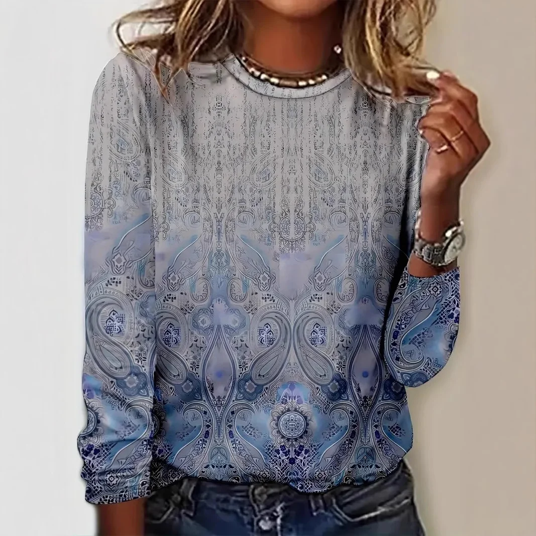 Casual Floral Crew Neck Long Sleeve T-shirt