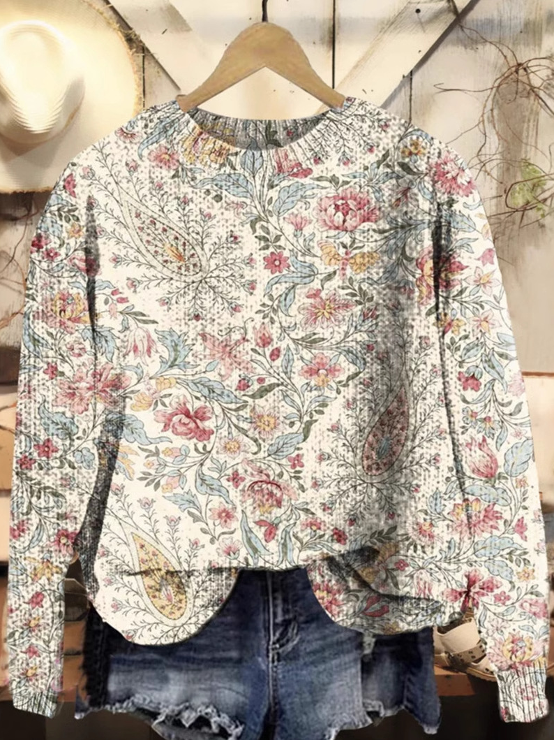 Casual Crew Neck Floral Sweatshirt