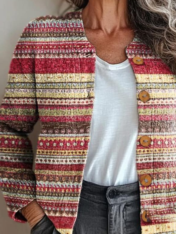 Women Yarn/Wool Yarn Striped Long Sleeve Comfy Boho Cardigan