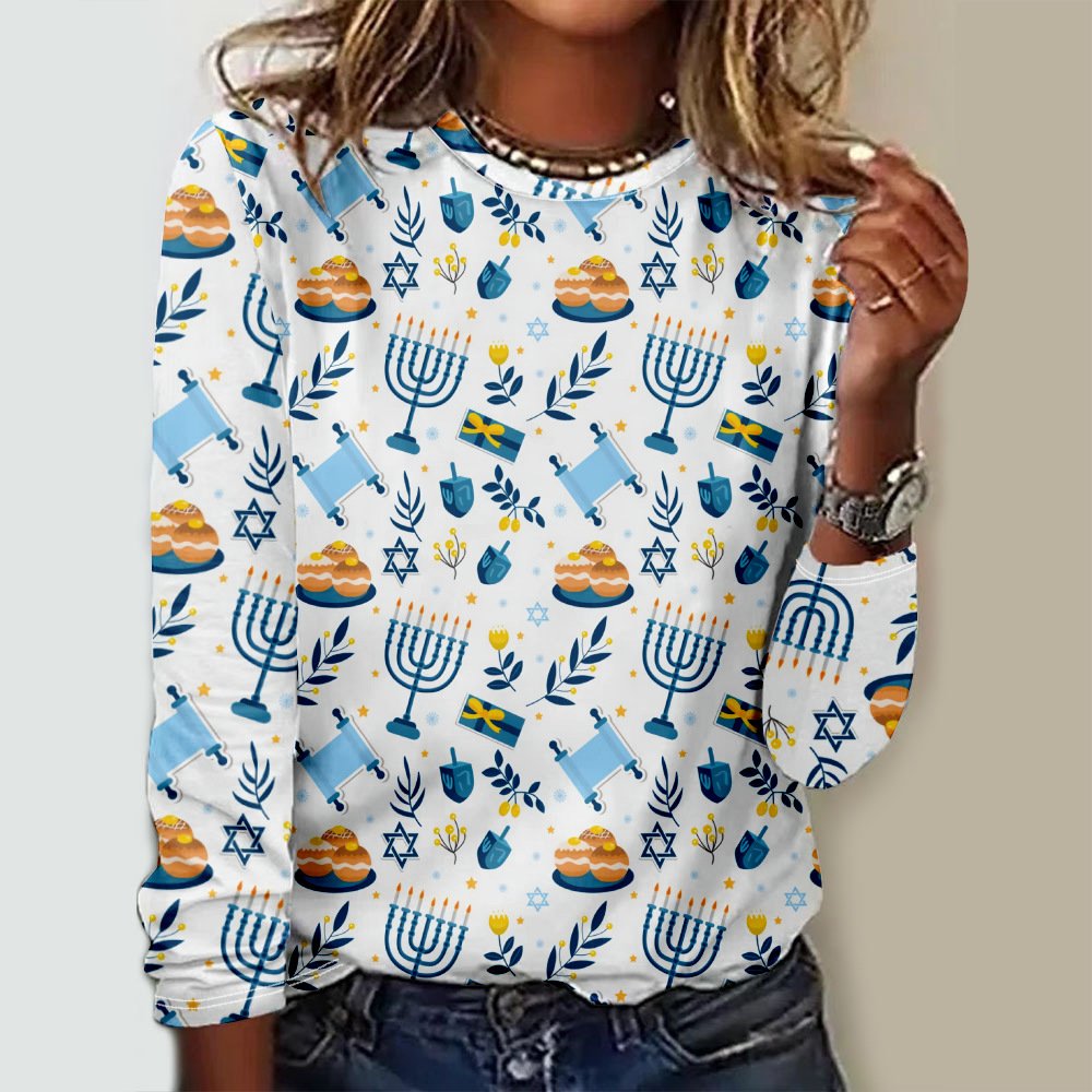 Casual Floral Crew Neck Long Sleeve T-shirt