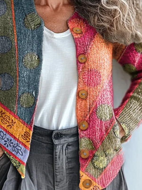 Women Yarn/Wool Yarn Geometric Long Sleeve Comfy Boho Cardigan