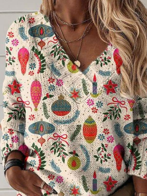 Casual V Neck Ethnic Sweatshirt