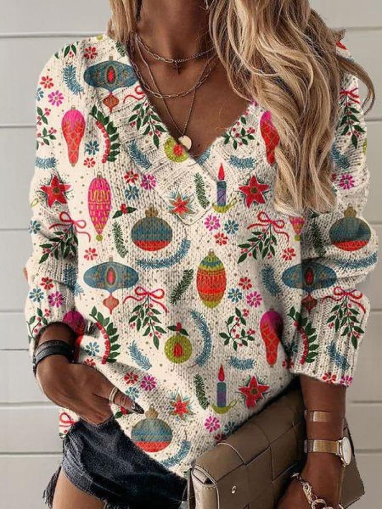 Casual V Neck Ethnic Sweatshirt