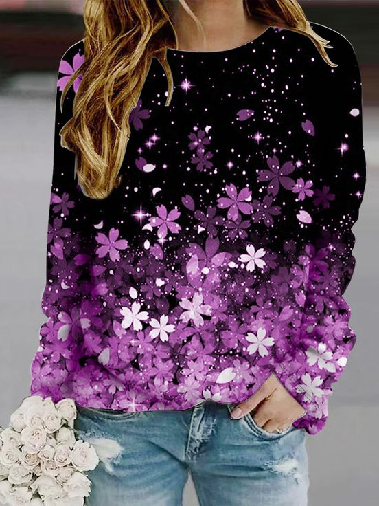 Casual Crew Neck Floral Sweatshirt