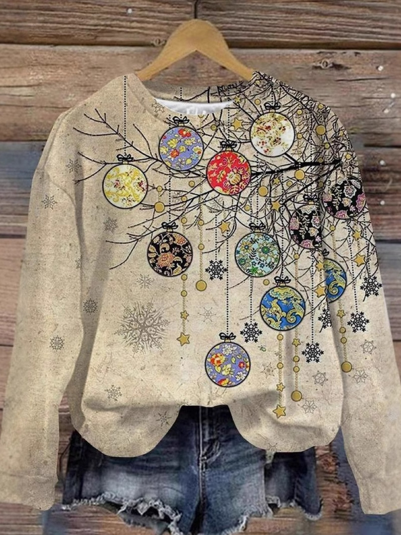 Casual Crew Neck Floral Sweatshirt