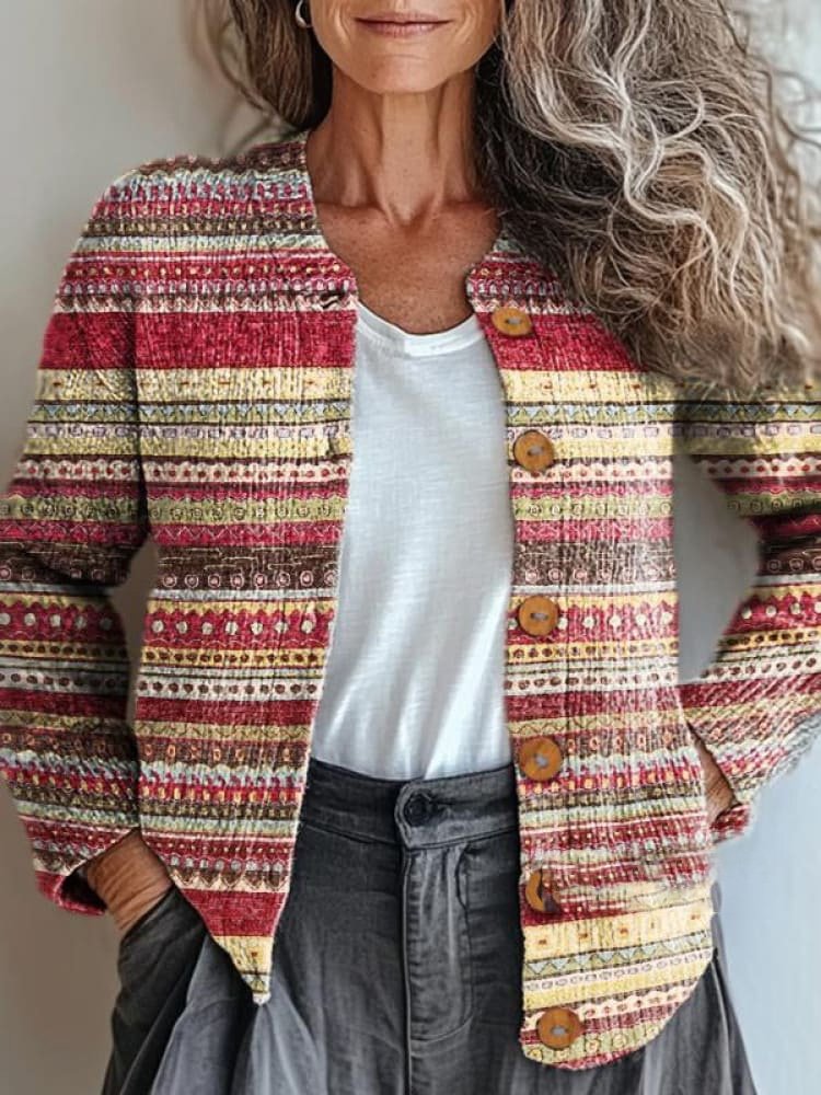 Women Yarn/Wool Yarn Striped Long Sleeve Comfy Boho Cardigan