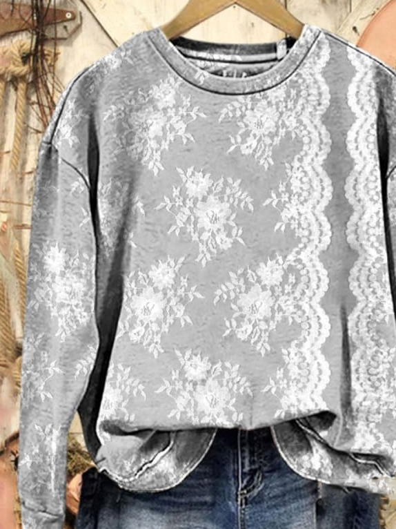 Casual Crew Neck Floral Sweatshirt