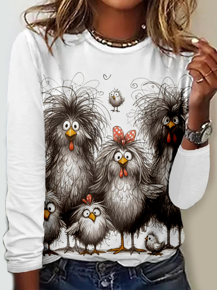 Casual Animal Crew Neck Long Sleeve T-shirt