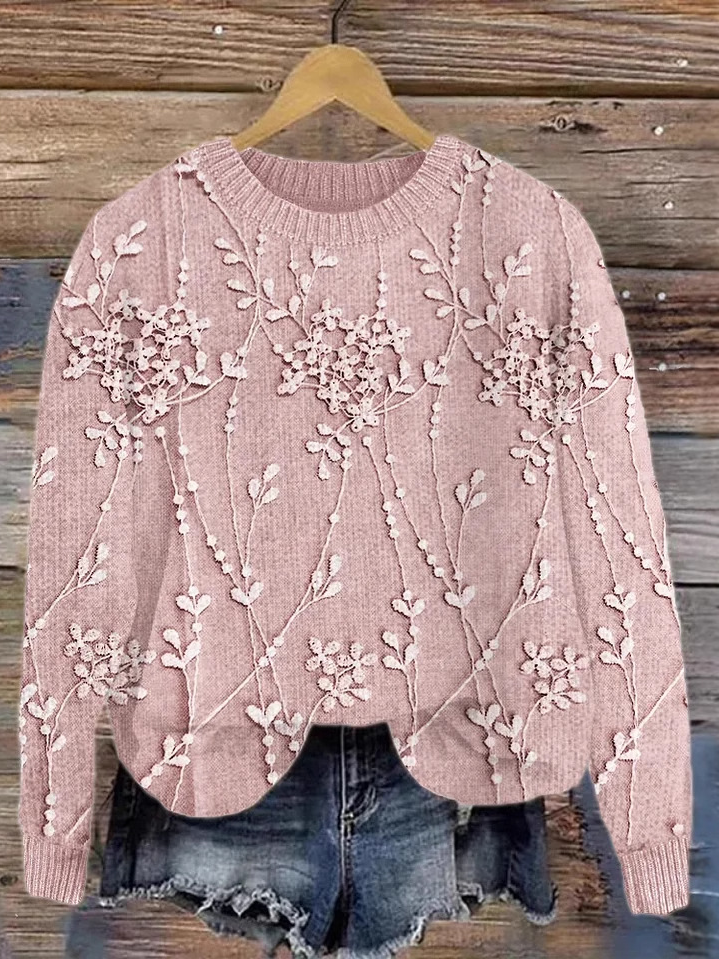 Casual Crew Neck Floral Sweatshirt