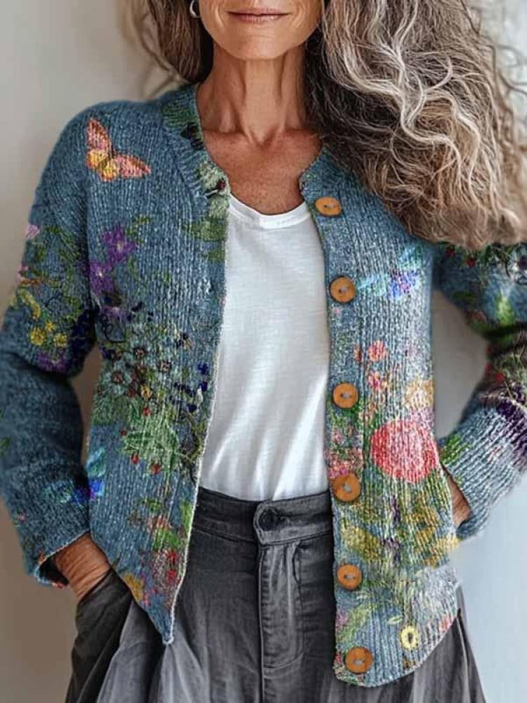 Women's Floral Zipper Regular Loose Jacket