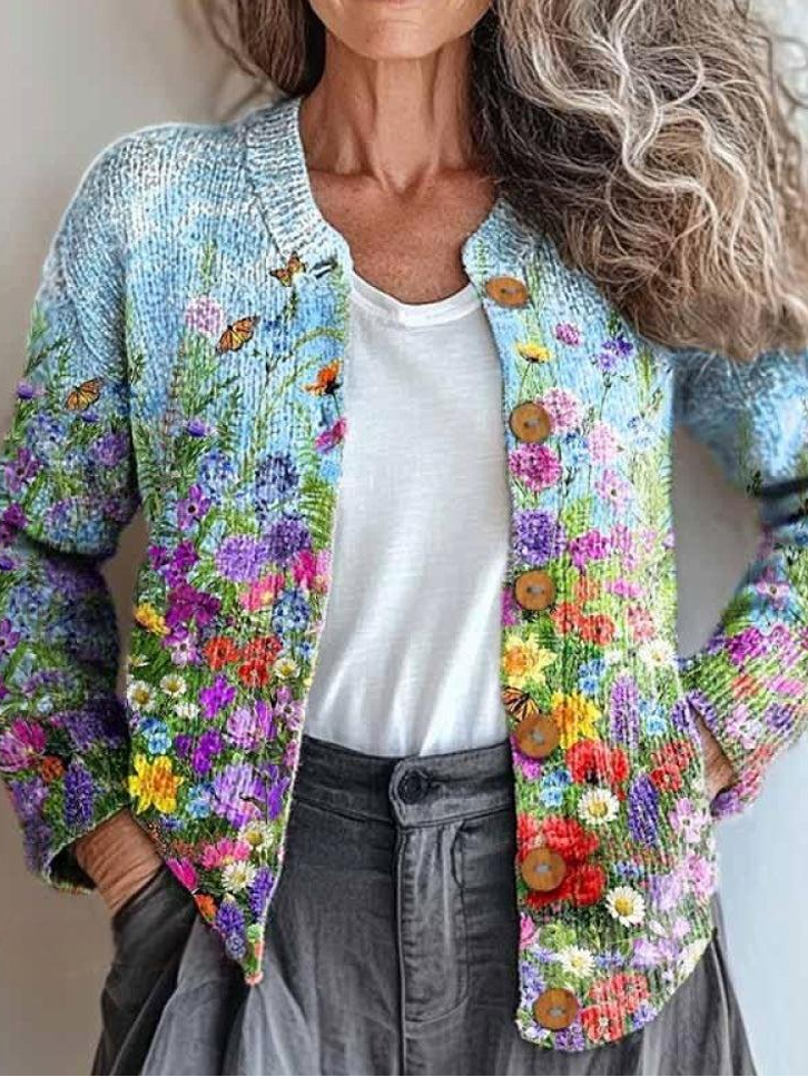 Women Knitted Paisley Long Sleeve Comfy Vintage Cardigan