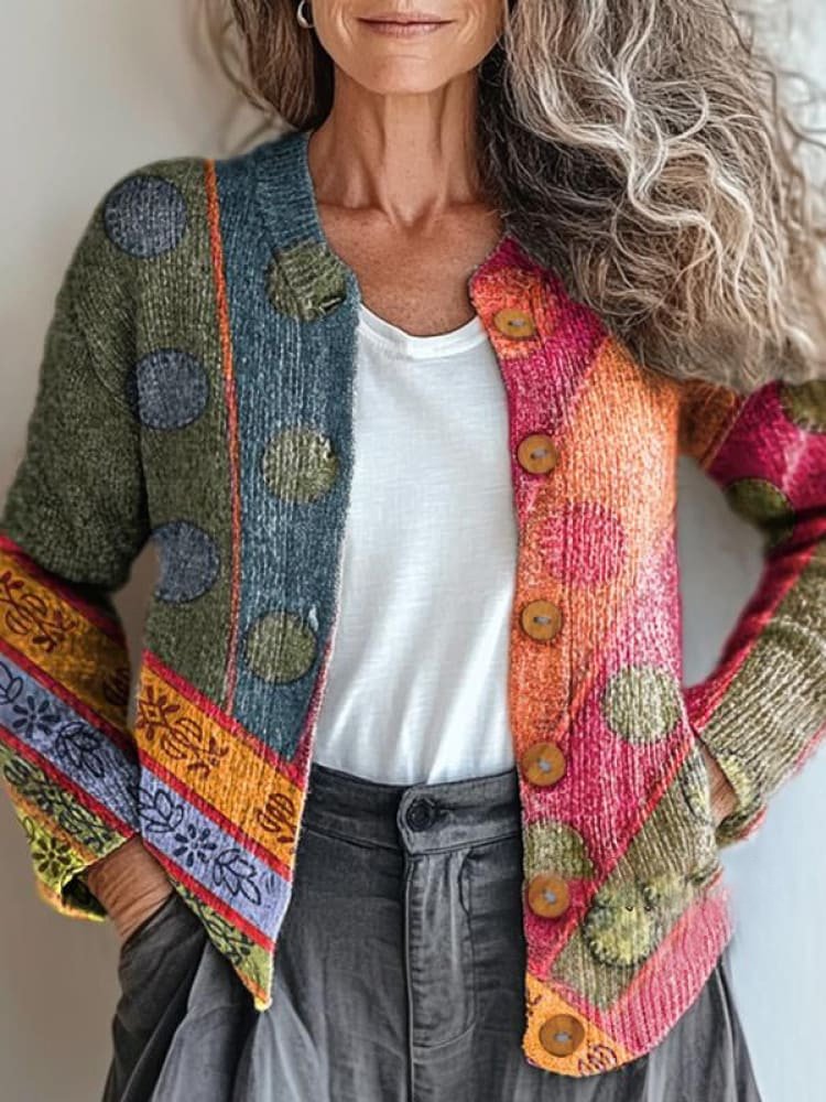 Women Yarn/Wool Yarn Geometric Long Sleeve Comfy Boho Cardigan