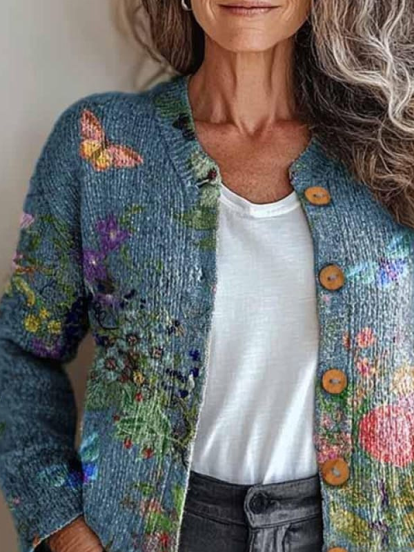 Women's Floral Zipper Regular Loose Jacket