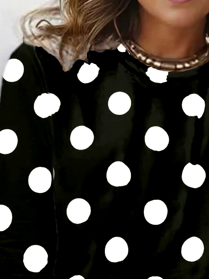 Casual Polka Dots Crew Neck Long Sleeve T-shirt