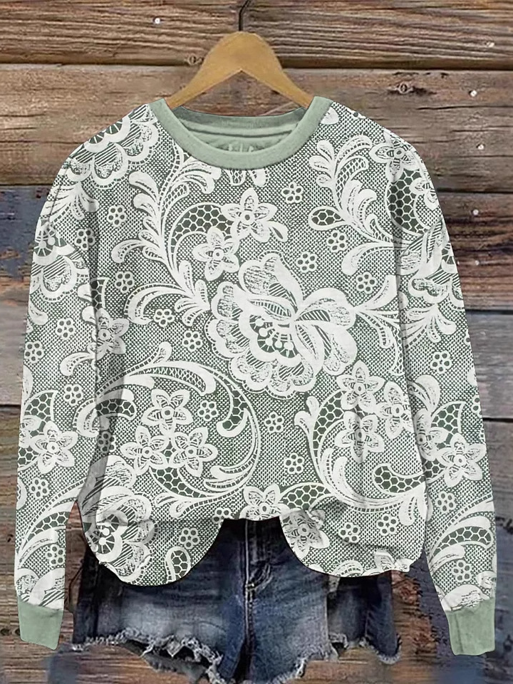 Casual Crew Neck Floral Sweatshirt