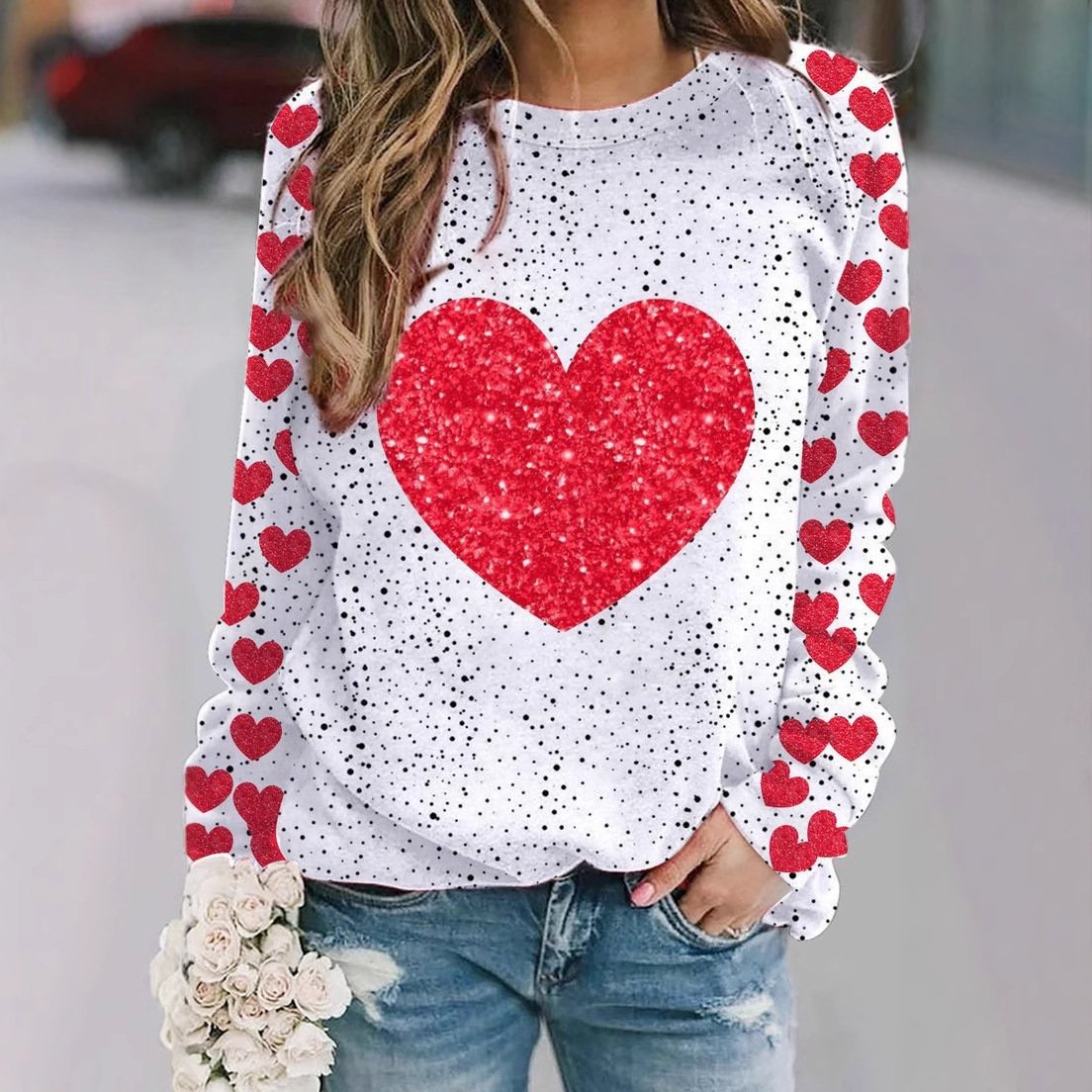 Casual Crew Neck Floral Sweatshirt