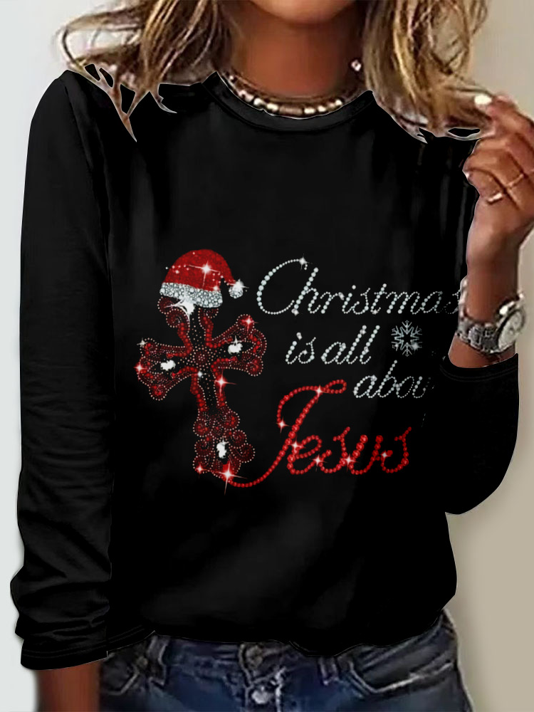 Casual Christmas Crew Neck Long Sleeve T-shirt