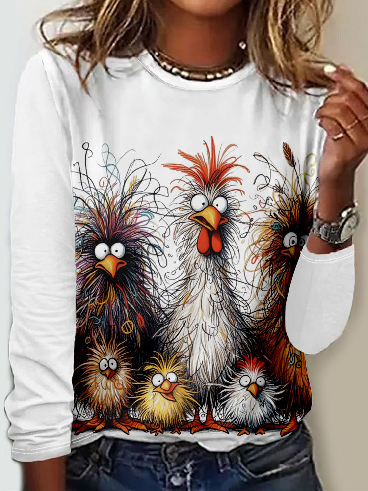 Casual Animal Crew Neck Long Sleeve T-shirt