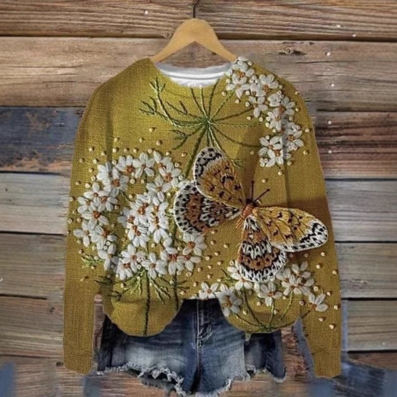 Casual Crew Neck Floral Sweatshirt