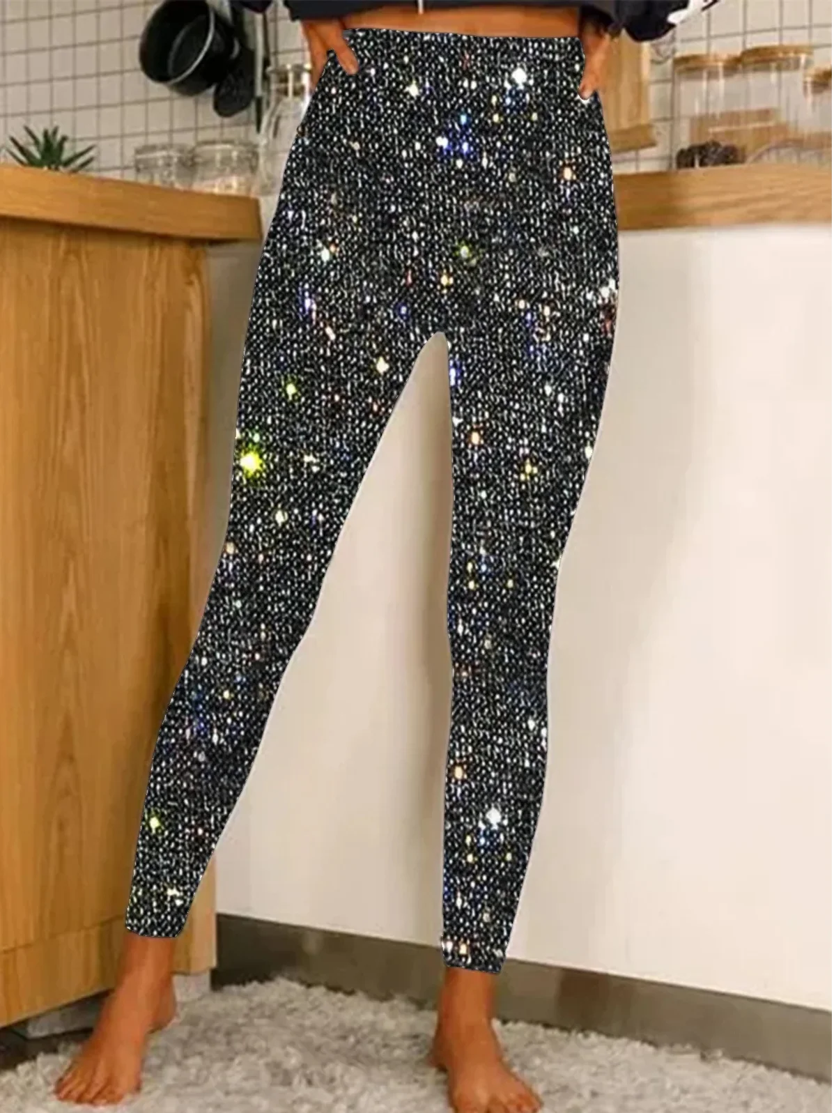 Casual Holiday Sequin Pattern Long Leggings