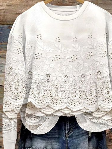 Casual Crew Neck Floral Sweatshirt