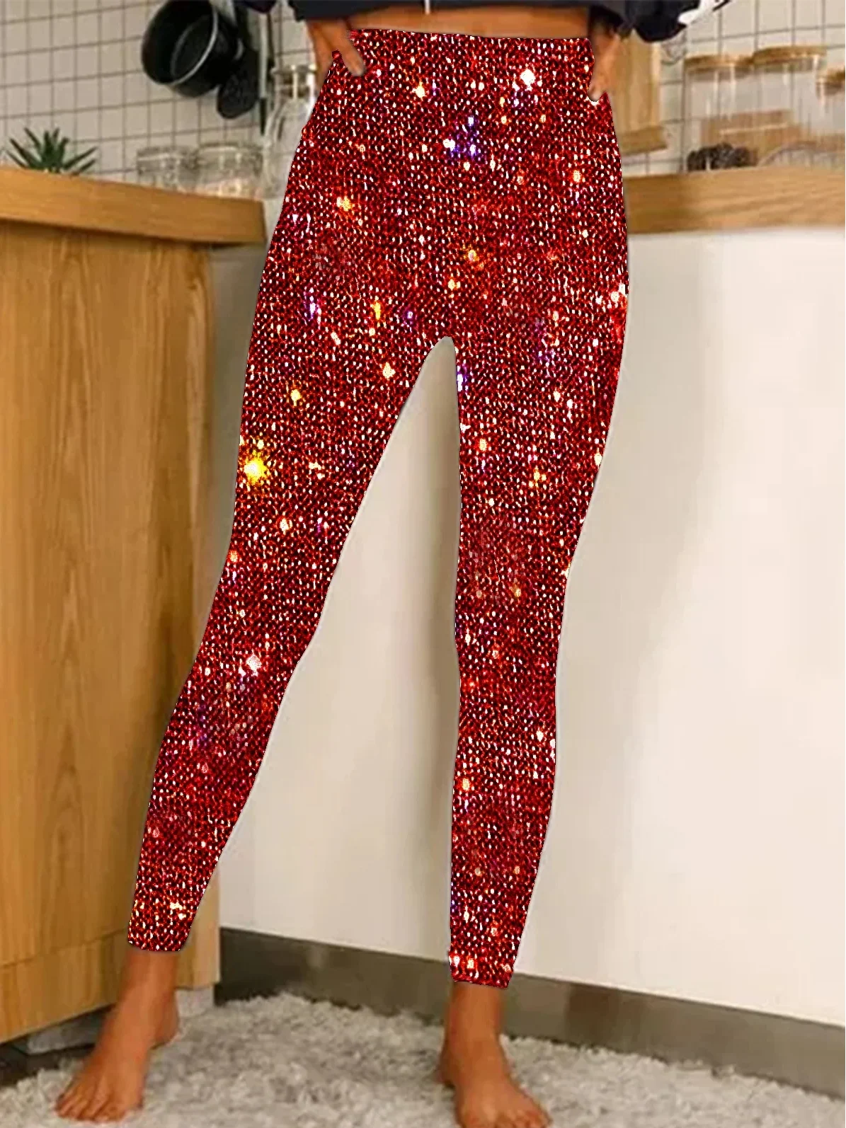 Casual Holiday Sequin Pattern Long Leggings