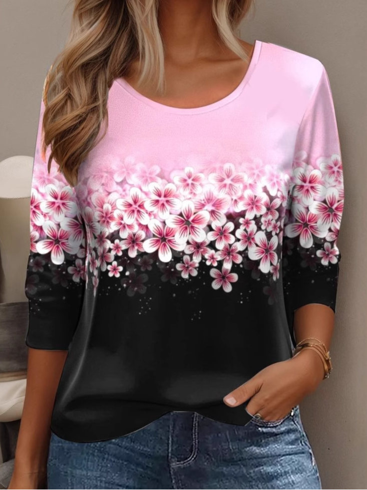 Casual Floral Crew Neck Long Sleeve T-shirt