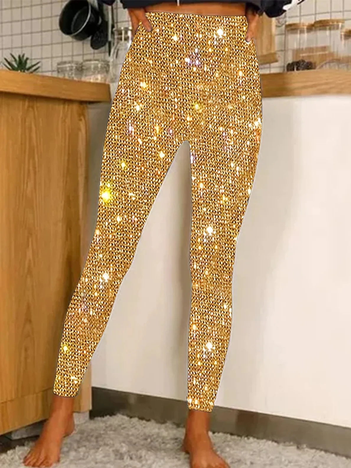 Casual Holiday Sequin Pattern Long Leggings