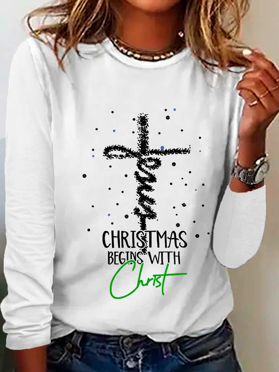 Crew Neck Long Sleeve Christmas Regular Medium Elasticity Loose Blouse For Women