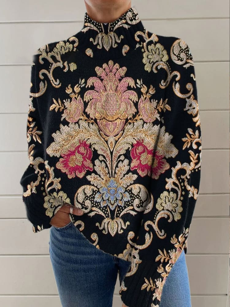 Casual Turtleneck Floral Sweatshirt