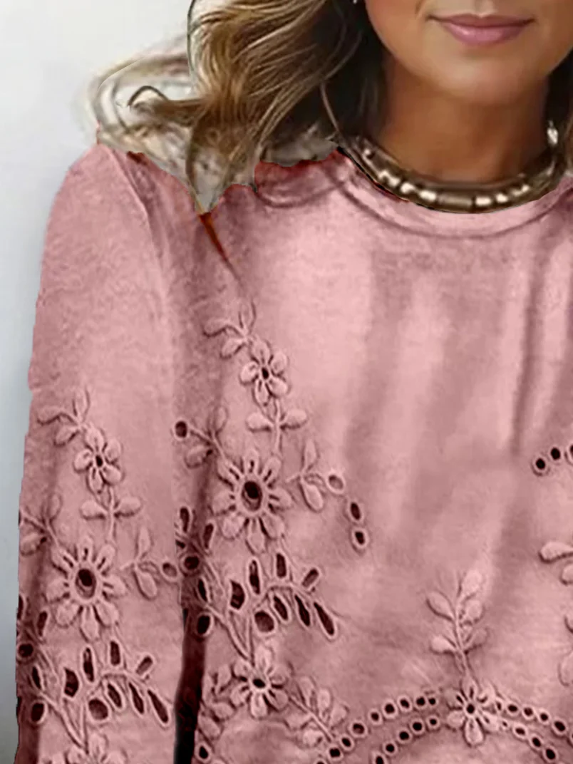 Casual Floral Crew Neck Long Sleeve T-shirt