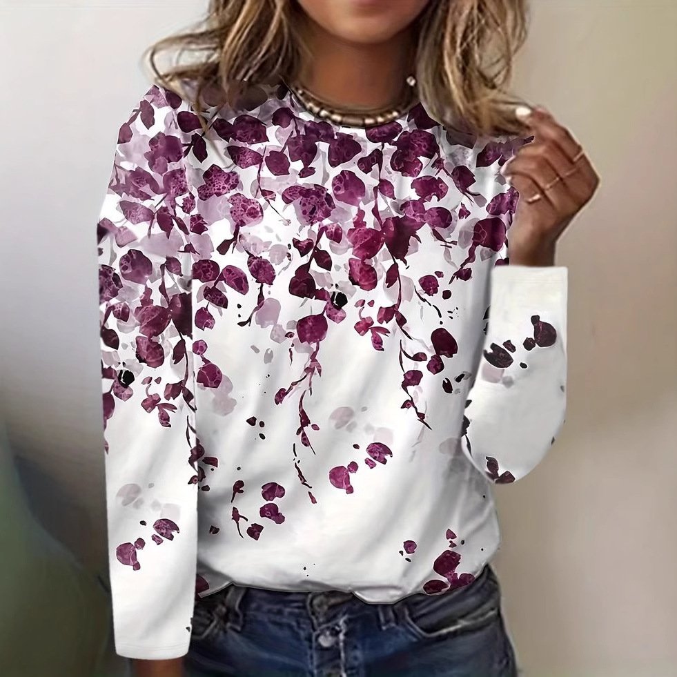 Casual Floral Crew Neck Long Sleeve T-shirt