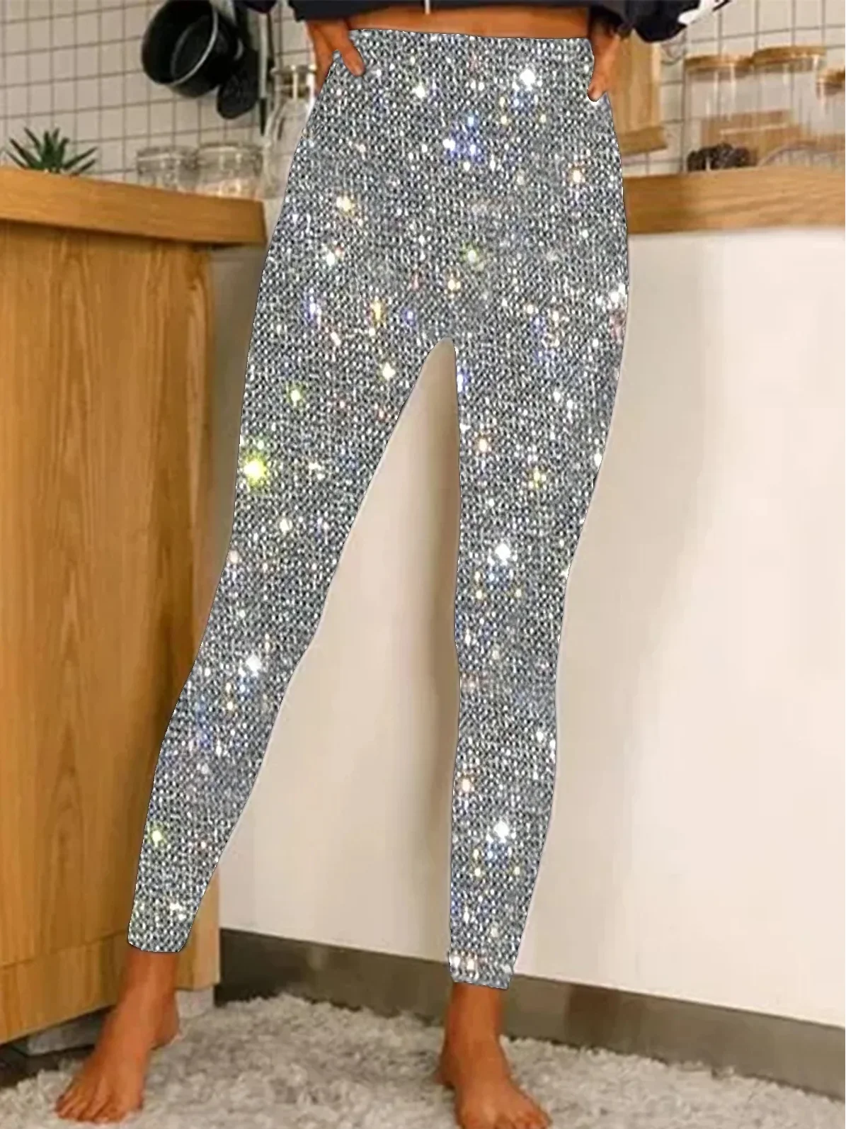 Casual Holiday Sequin Pattern Long Leggings