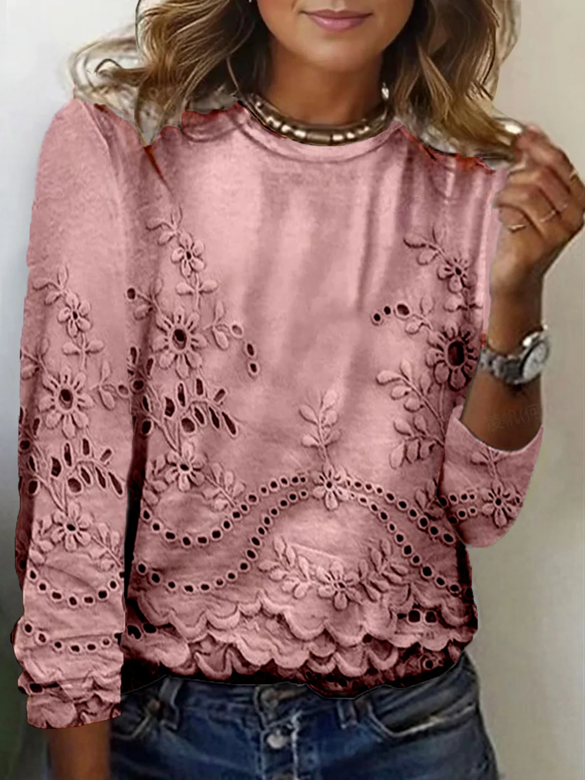 Casual Floral Crew Neck Long Sleeve T-shirt