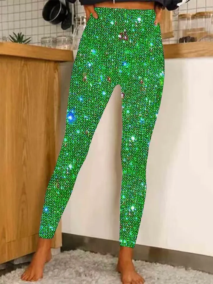 Casual Holiday Sequin Pattern Long Leggings