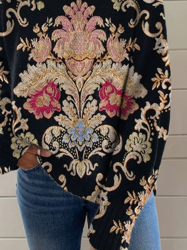 Casual Turtleneck Floral Sweatshirt