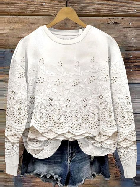 Casual Crew Neck Floral Sweatshirt