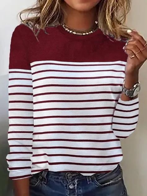 Casual Striped Crew Neck Long Sleeve T-shirt