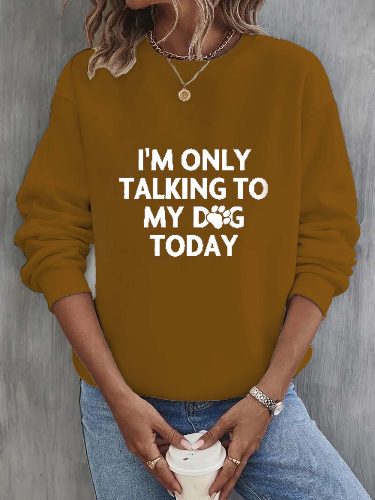 Casual Crew Neck Text Letters Sweatshirt