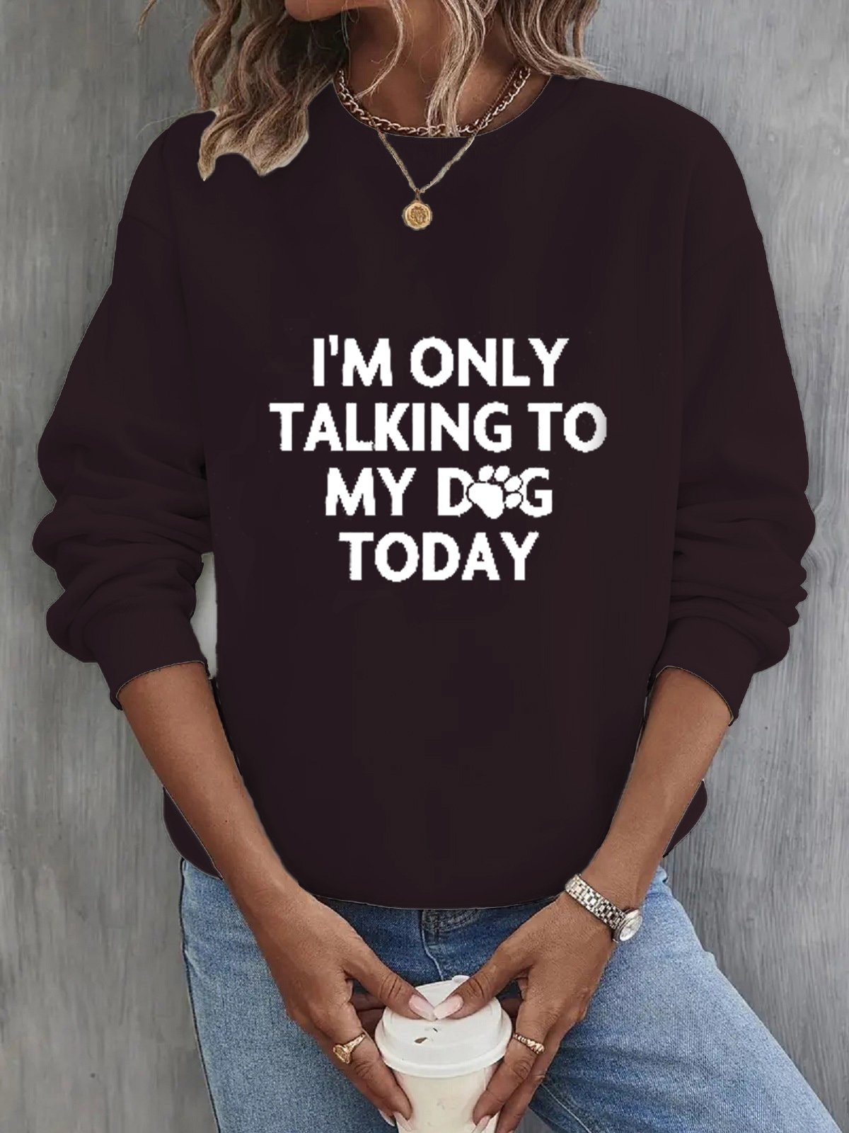 Casual Crew Neck Text Letters Sweatshirt