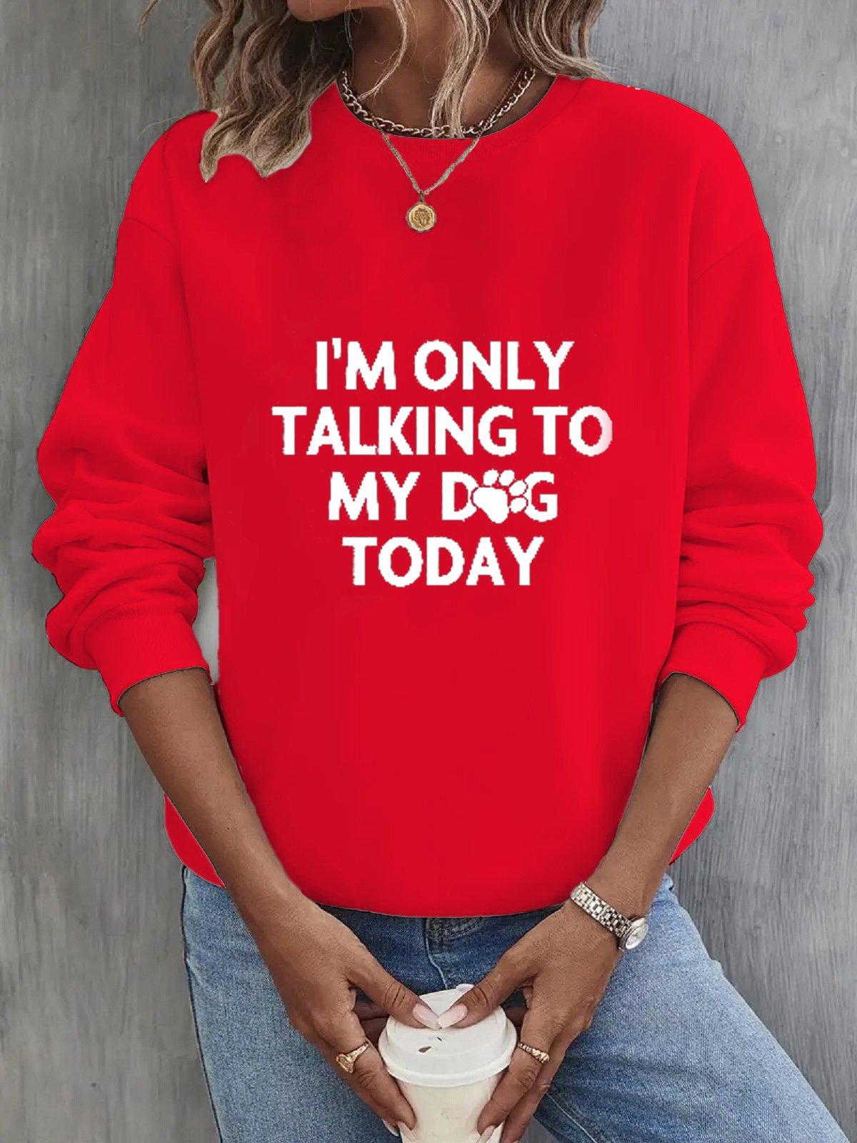 Casual Crew Neck Text Letters Sweatshirt