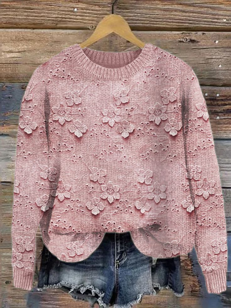 Casual Crew Neck Floral Sweatshirt