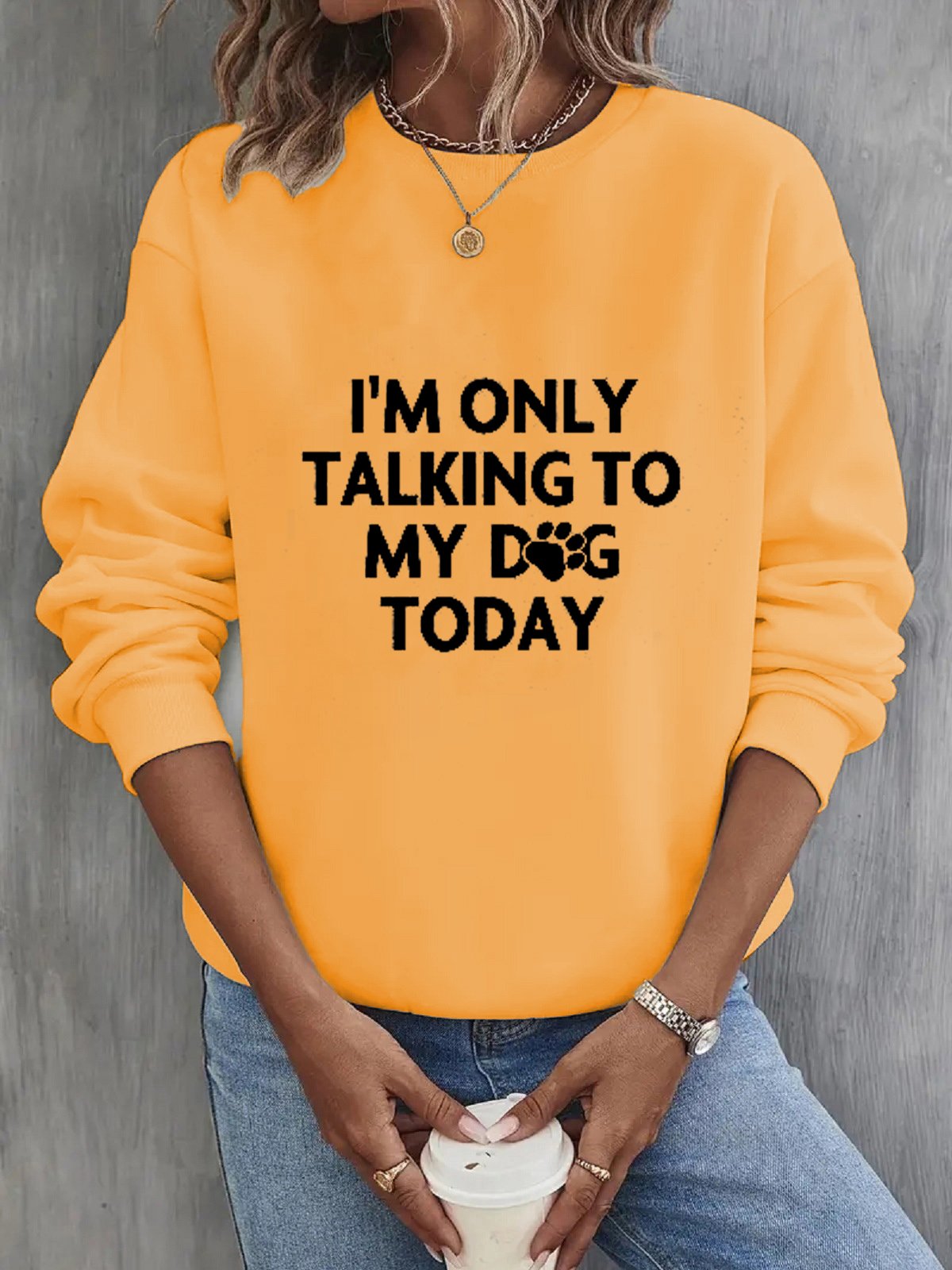 Casual Crew Neck Text Letters Sweatshirt