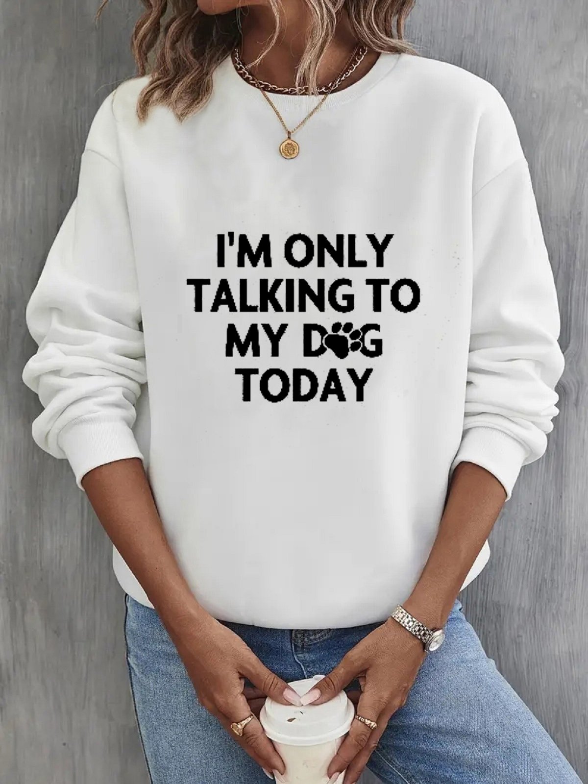 Casual Crew Neck Text Letters Sweatshirt