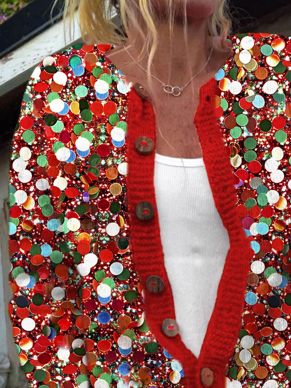 Women's Holiday Sequin Pattern Thicken Loose Jacket