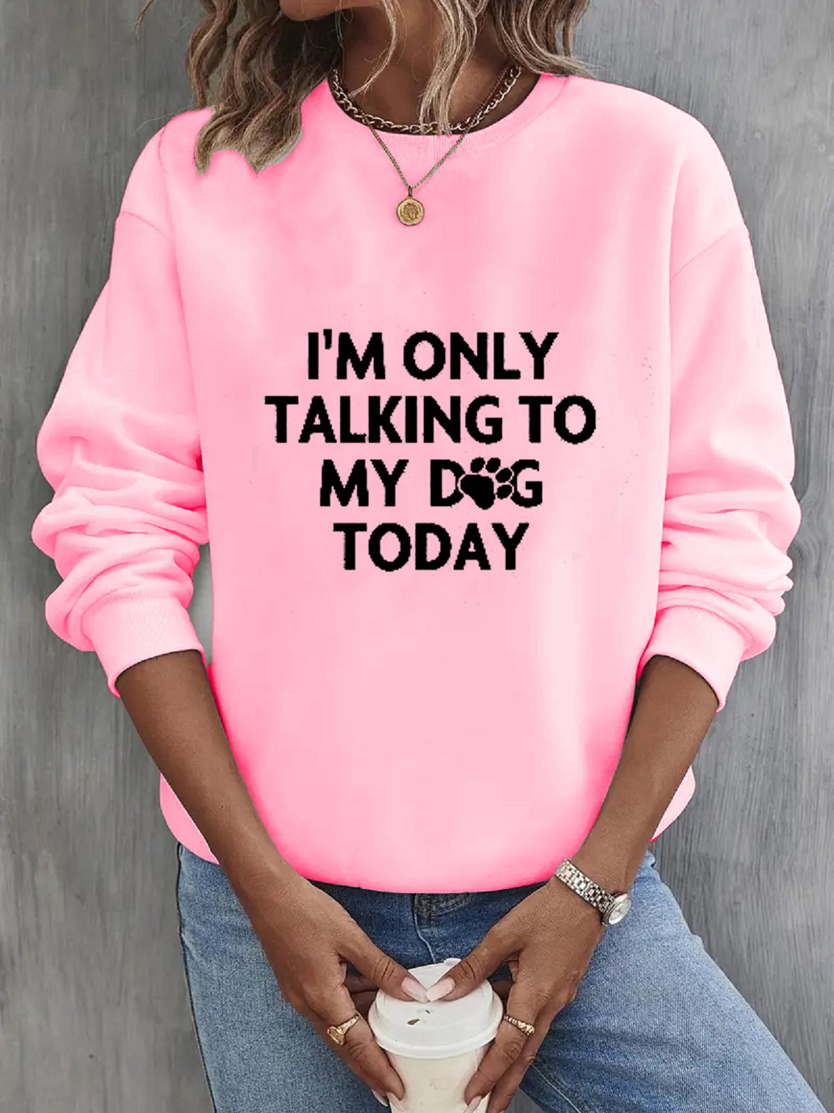 Casual Crew Neck Text Letters Sweatshirt