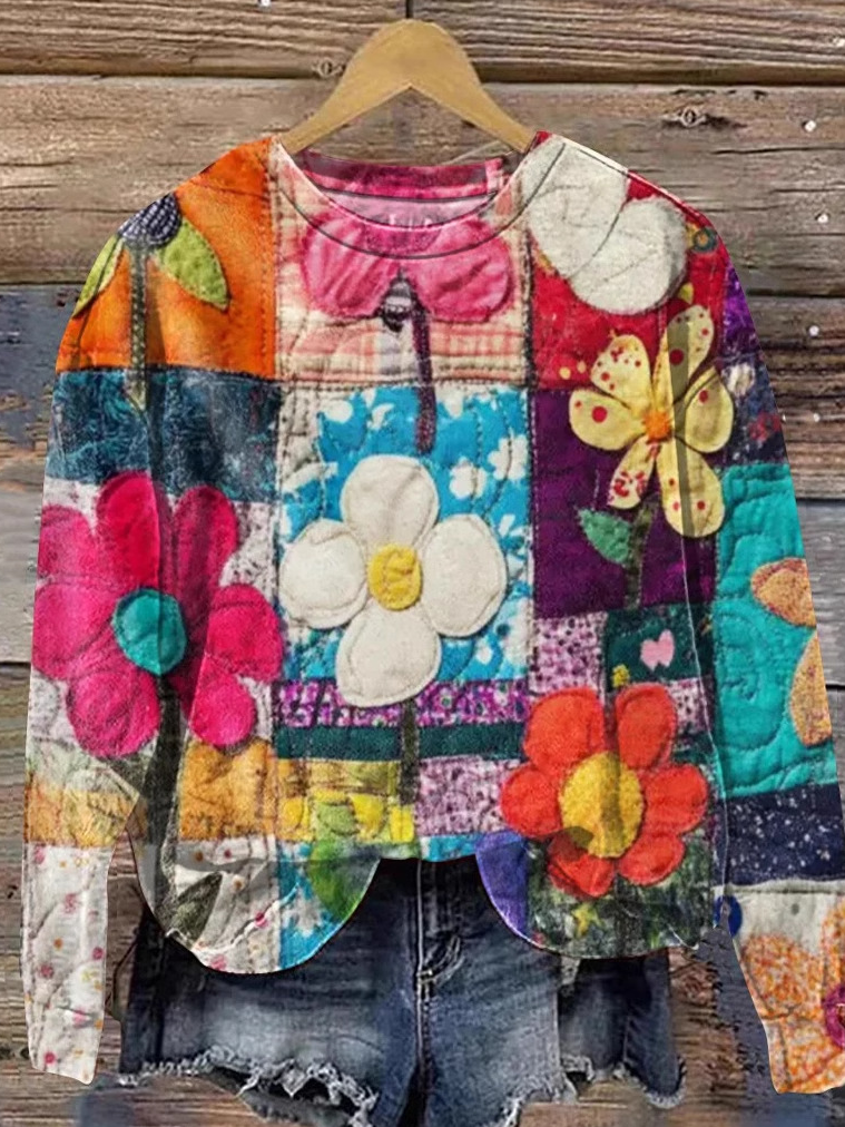 Casual Crew Neck Floral Sweatshirt