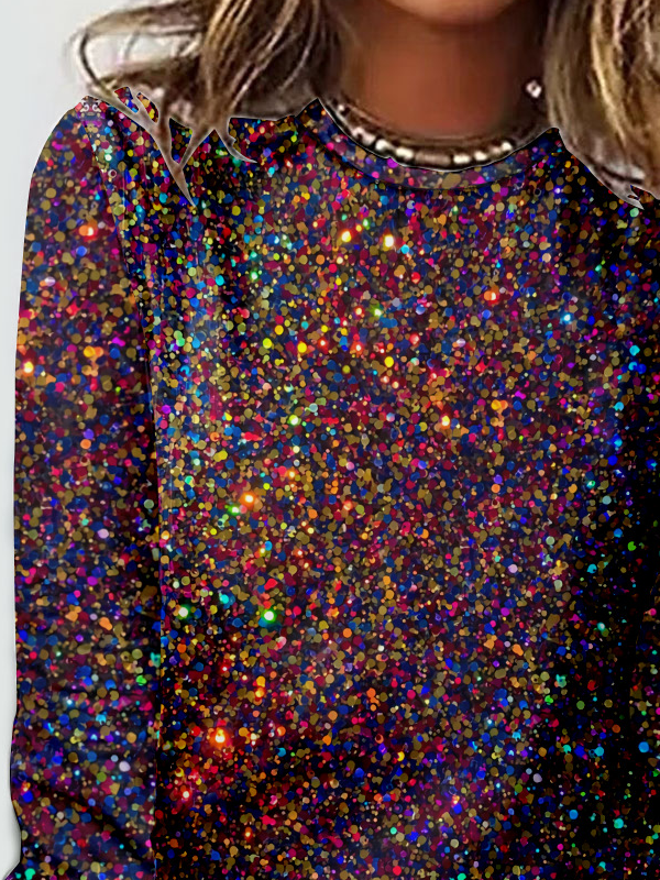 Casual Geometric Sequin Pattern Crew Neck Long Sleeve T-shirt