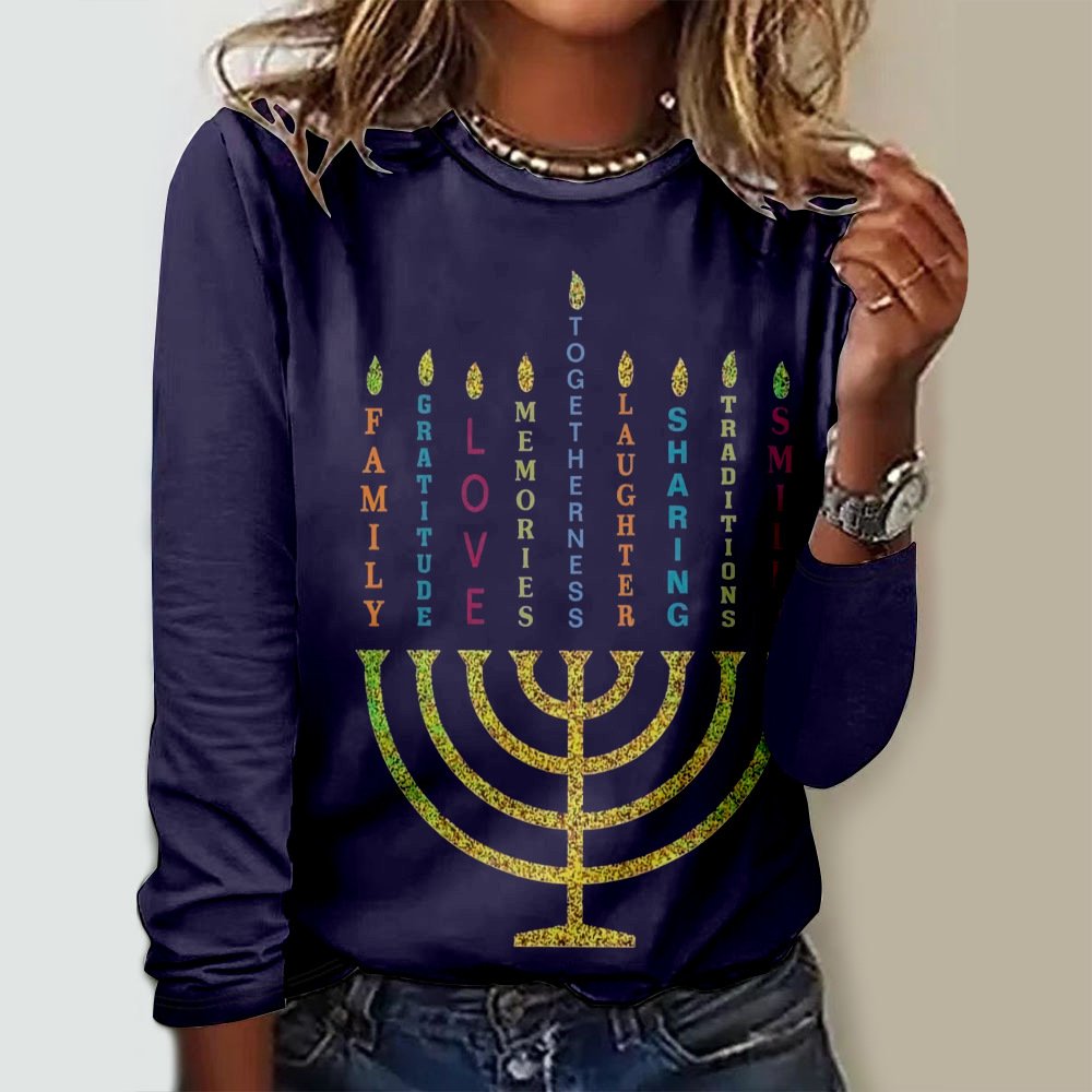 Casual Geometric Crew Neck Long Sleeve T-shirt