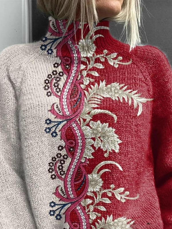 Casual Turtleneck Floral Sweatshirt